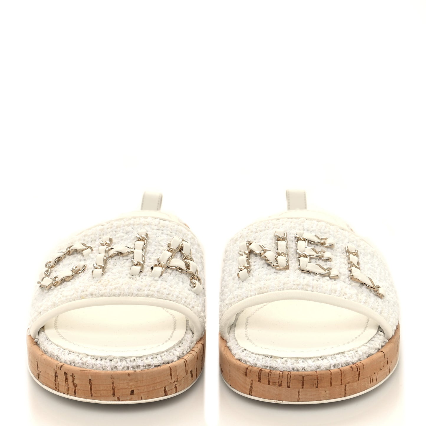 Tweed Cork CC Chain Mule Sandal 38 White