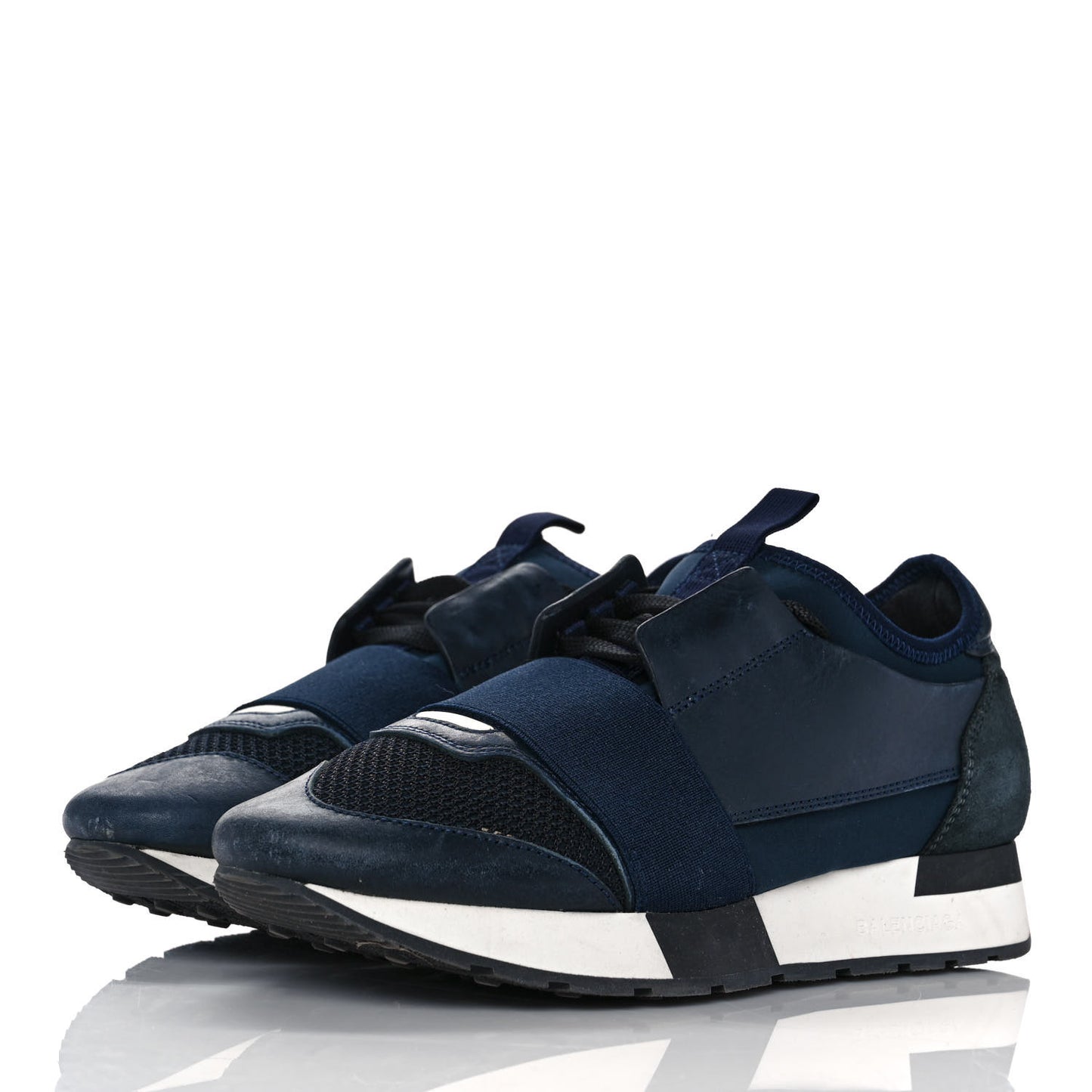 Mesh Calfskin Neoprene Suede Womens Race Runner Sneakers 37 Bleu Nuit