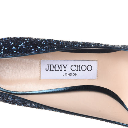 Jimmy Choo Glitter Pointy Toe Romy 100 Pumps 37.5 Peacock Navy 9 of 10