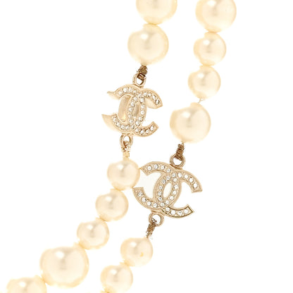 Chanel Graduated Pearl Crystal CC Long Necklace Light Gold 4 of 6