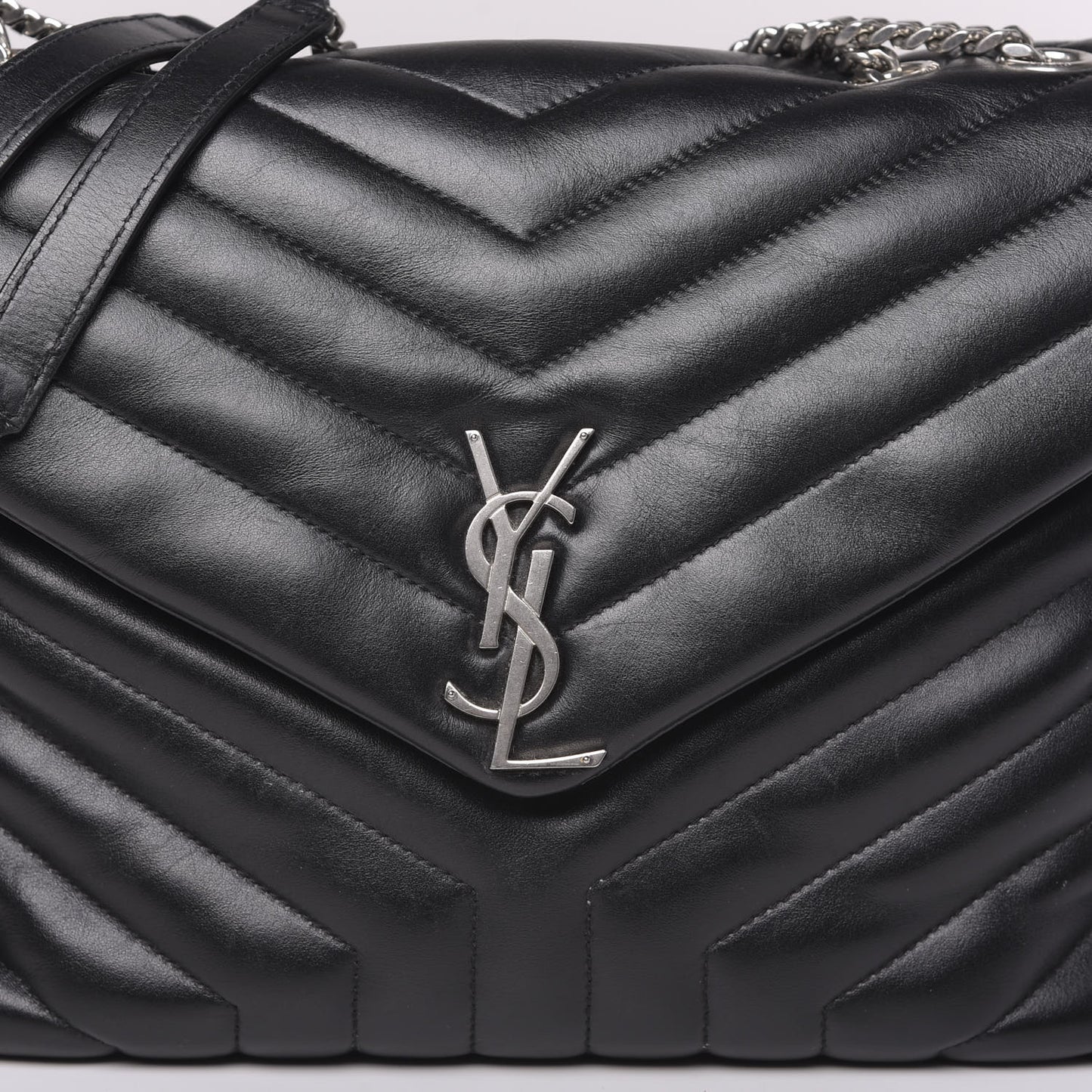 Calfskin Y Quilted Monogram Medium Loulou Chain Satchel Black