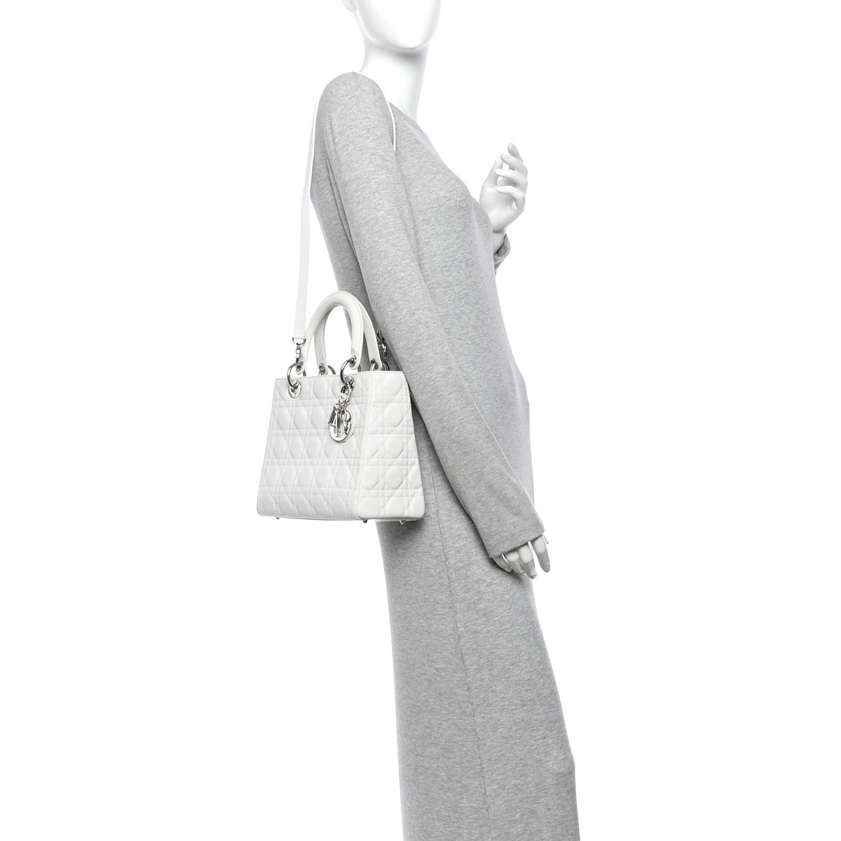 Christian Dior Lambskin Cannage Medium Lady Dior White 2 of 12