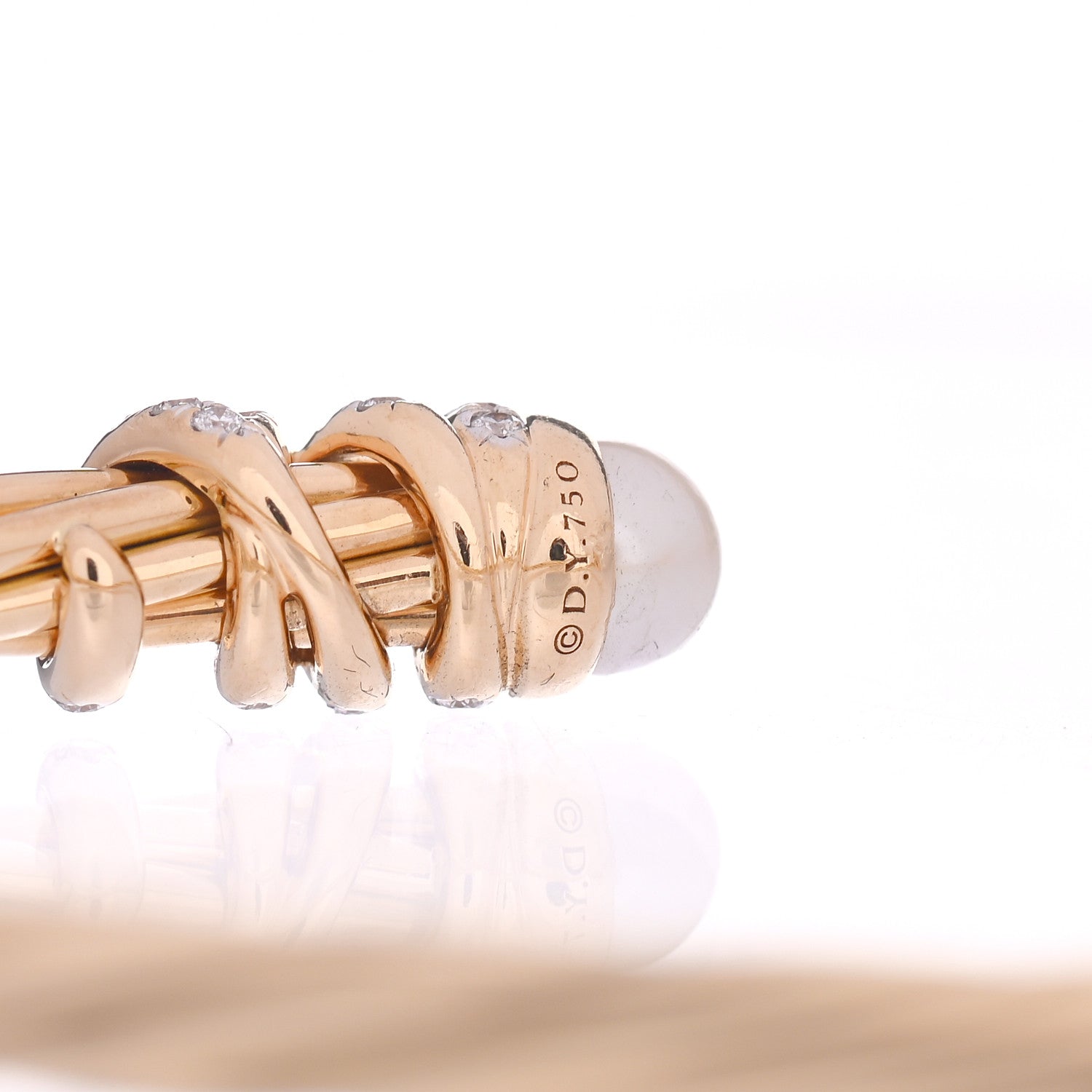 David Yurman 18K Yellow Gold Diamond Pearl Helena Cuff Bracelet 4 of 4