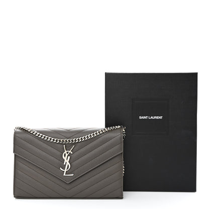 Saint Laurent Grain De Poudre Matelasse Chevron Monogram Chain Wallet Fog 11 of 11
