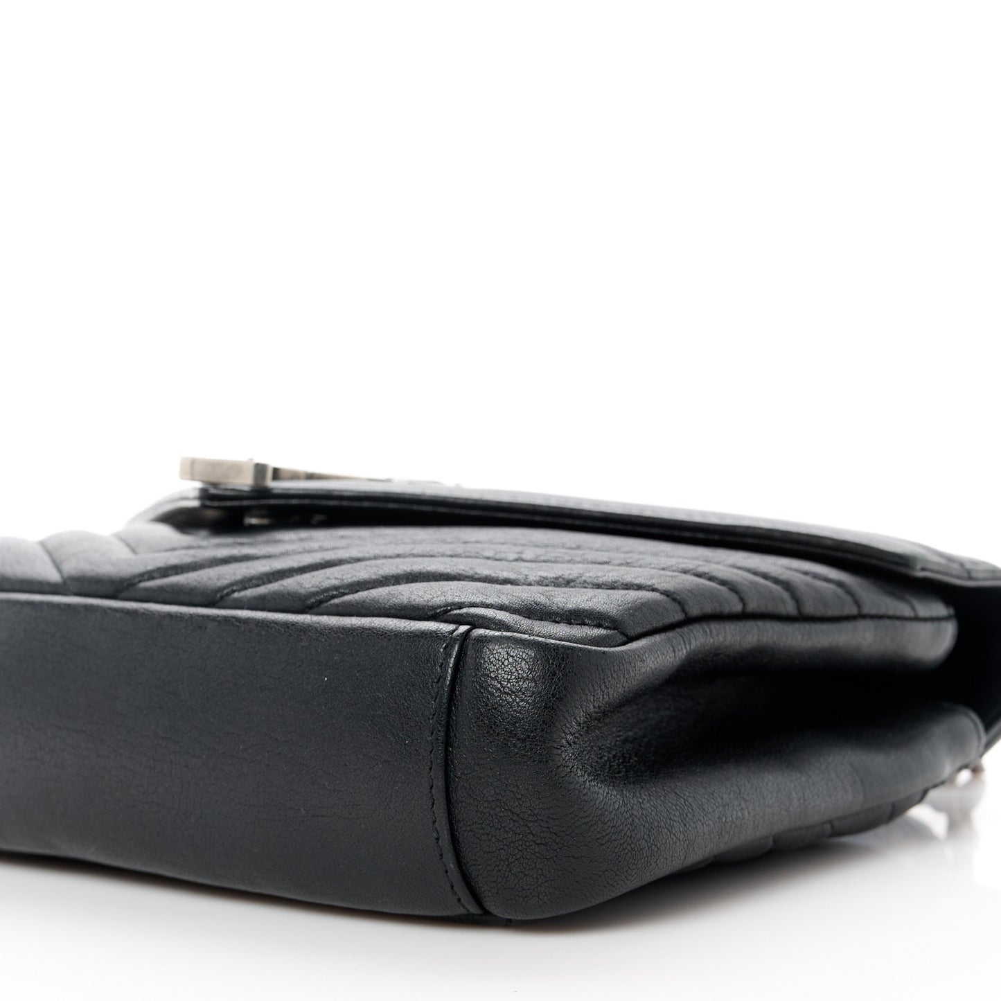 Sheepskin Matelasse Chevron Monogram Medium College Bag Black