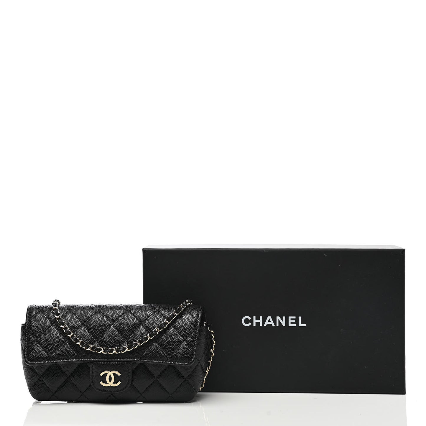 Caviar Quilted Glasses Case With Chain Black