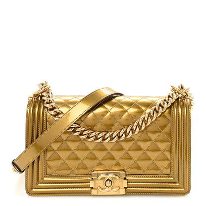 Chanel Metallic Patent Calfskin Quilted Medium Boy Flap Gold 1 of 10