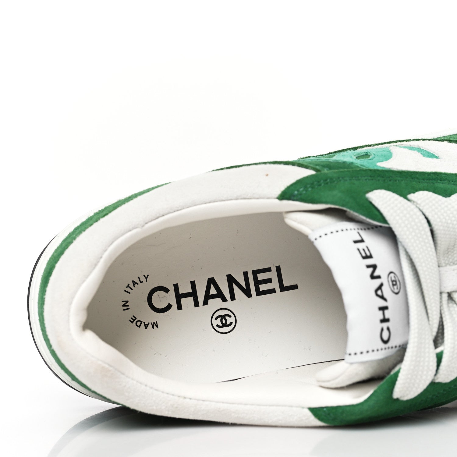 Chanel Suede Kidskin Womens CC Sneakers 39 White Green 7 of 9