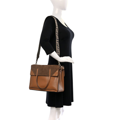 Fendi Vitello Grace Suede Flip Tote Nocciola Marrone 3 of 9