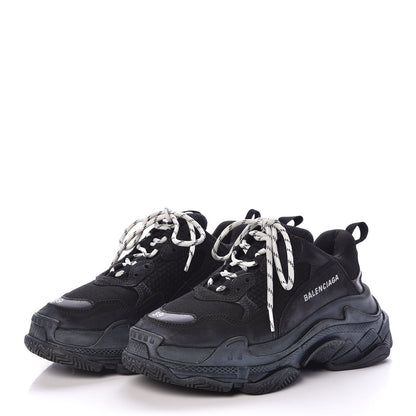 Balenciaga Mesh Nubuck Mens Triple S Sneakers 39 Black 3 of 8