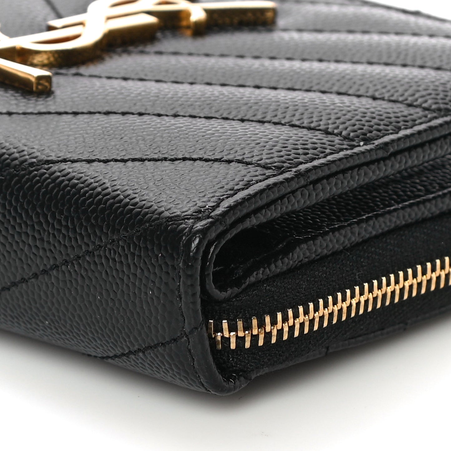 Grain De Poudre Matelasse Chevron Monogram Compact Zip Around Wallet Black