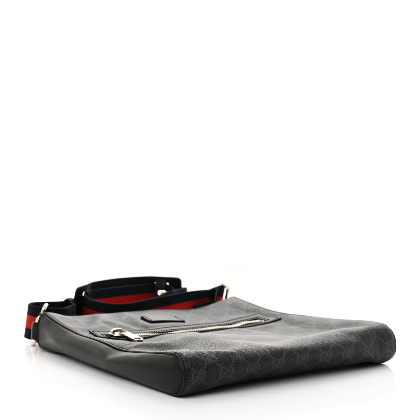 GG Supreme Monogram Appia Calfskin Web Flat Messenger Bag Black Grey