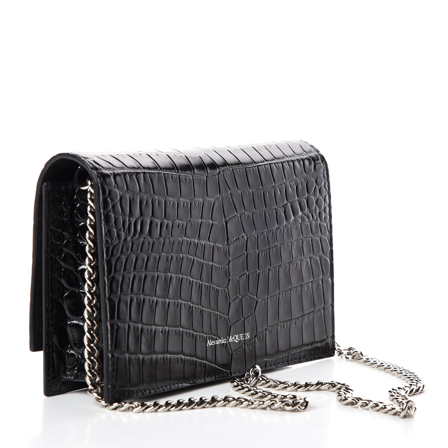 Calfskin Crocodile Embossed Skull Mini Crossbody Bag Black