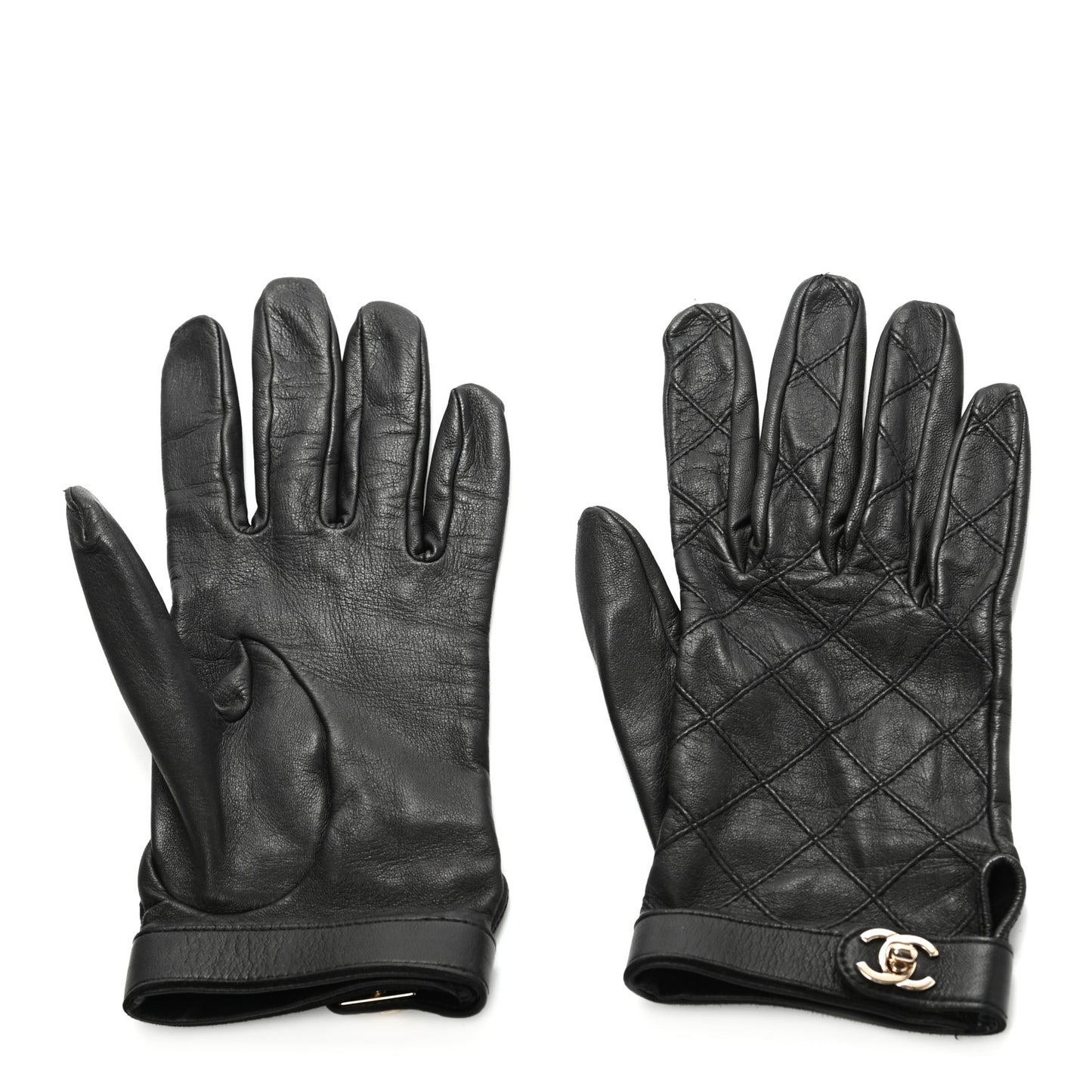 Lambskin Quilted Turnlock Gloves 7 Black