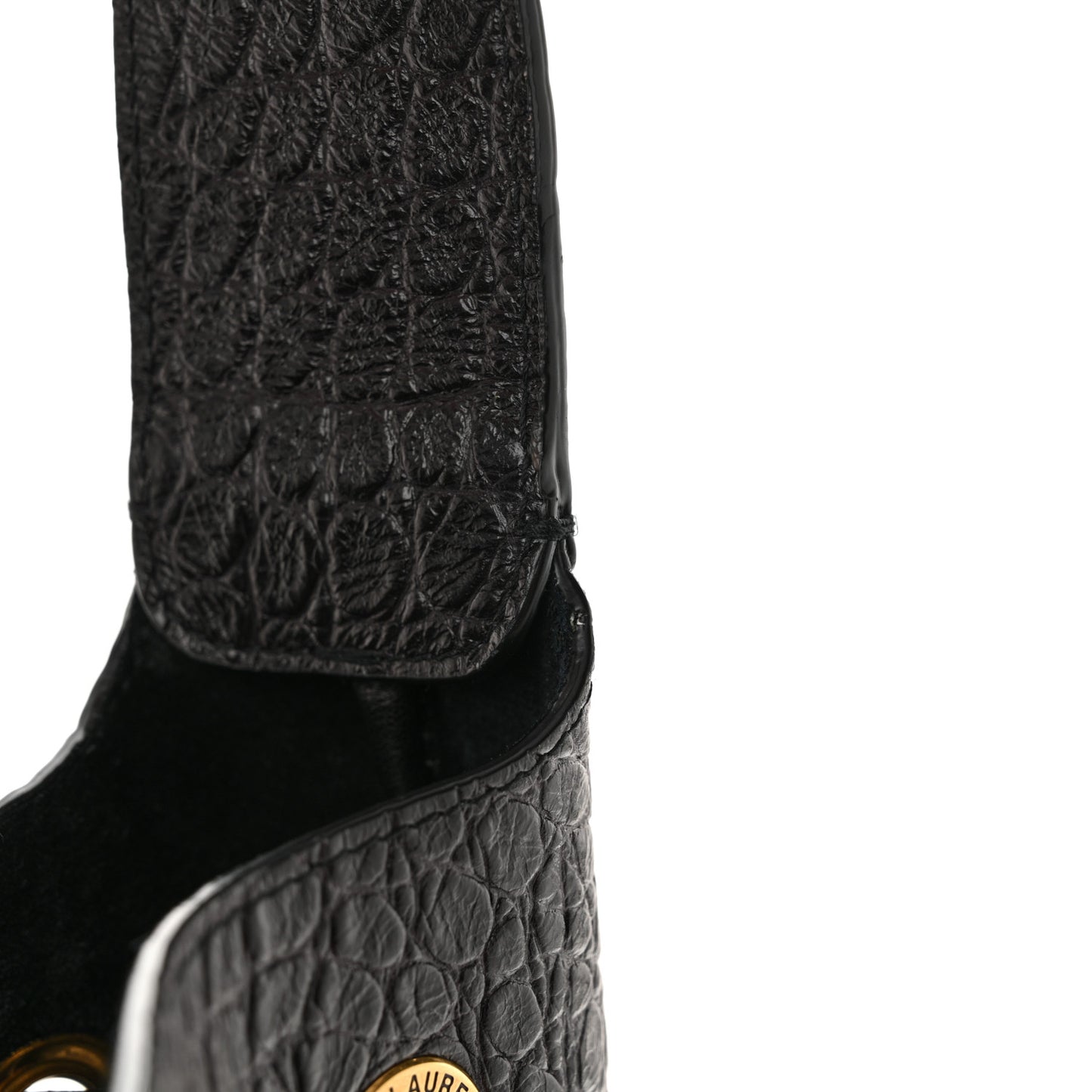 Calfskin Crocodile Embossed Paris VII Large Flat Hobo Black