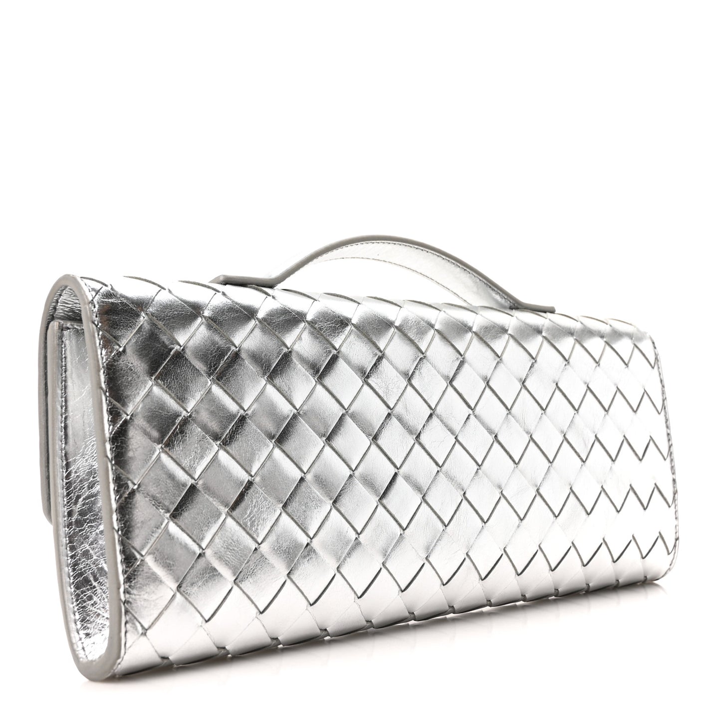 Metallic Nappa Intrecciato Long Andiamo Top Handle Silver