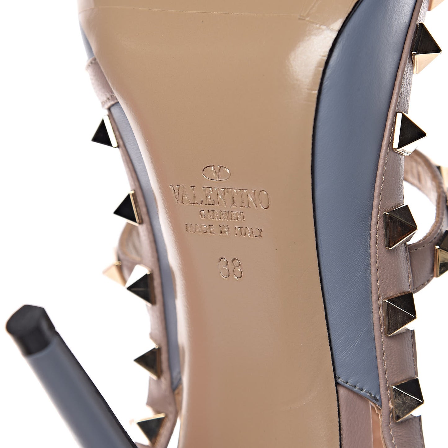 Nappa Rockstud Ankle Strap Pumps 38 Stone Poudre