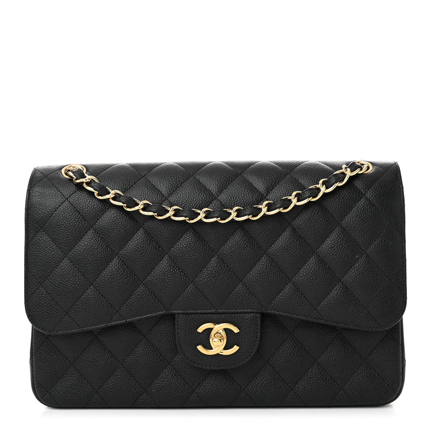Caviar Quilted Jumbo Double Flap Black