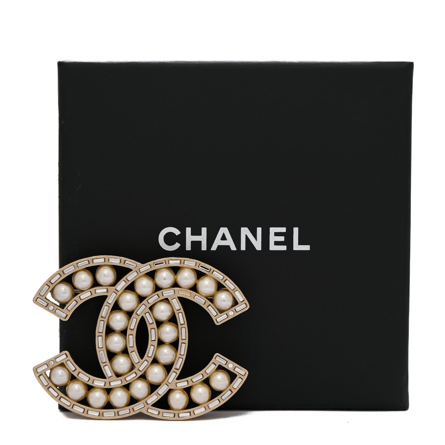 Chanel Pearl Crystal Baguette CC Brooch Gold 4 of 4