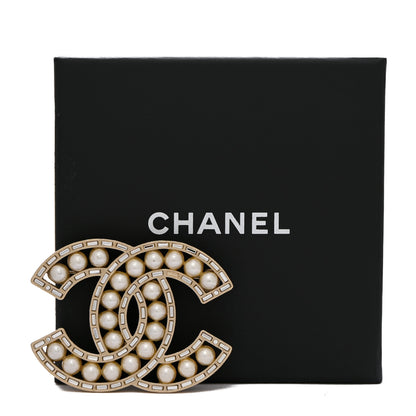 Chanel Pearl Crystal Baguette CC Brooch Gold 4 of 4