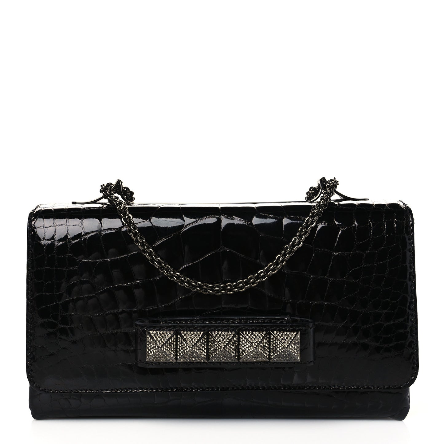 Crocodile Crystal Encrusted Studs Va Va Voom Shoulder Bag Black