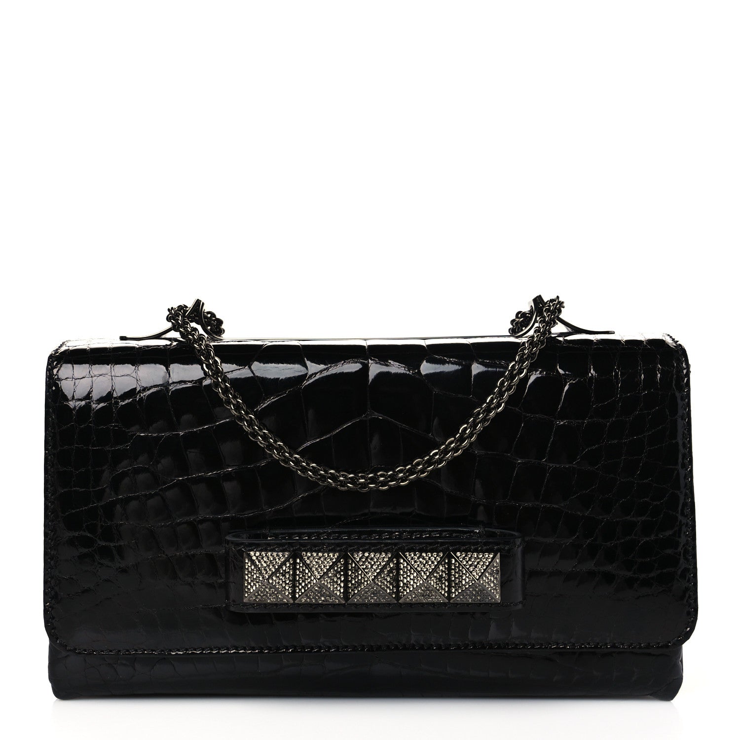Valentino Garavani Crocodile Crystal Encrusted Studs Va Va Voom Shoulder Bag Black 1 of 8