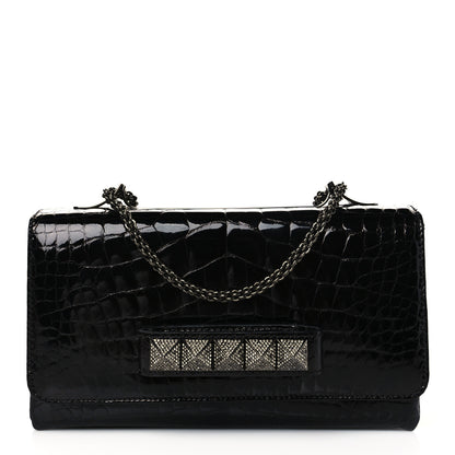 Valentino Garavani Crocodile Crystal Encrusted Studs Va Va Voom Shoulder Bag Black 1 of 8
