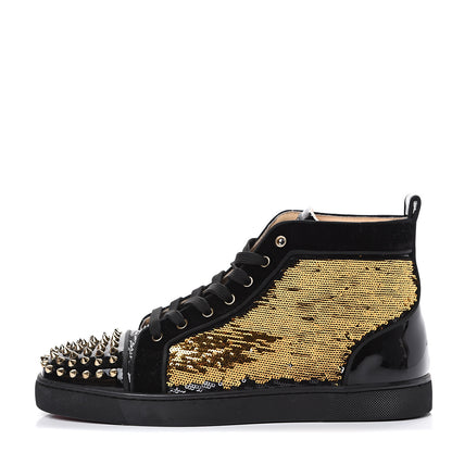 Christian Louboutin Patent Velvet Sequin Mens Louis Spikes Flat Sneakers 43 Black 2 of 15