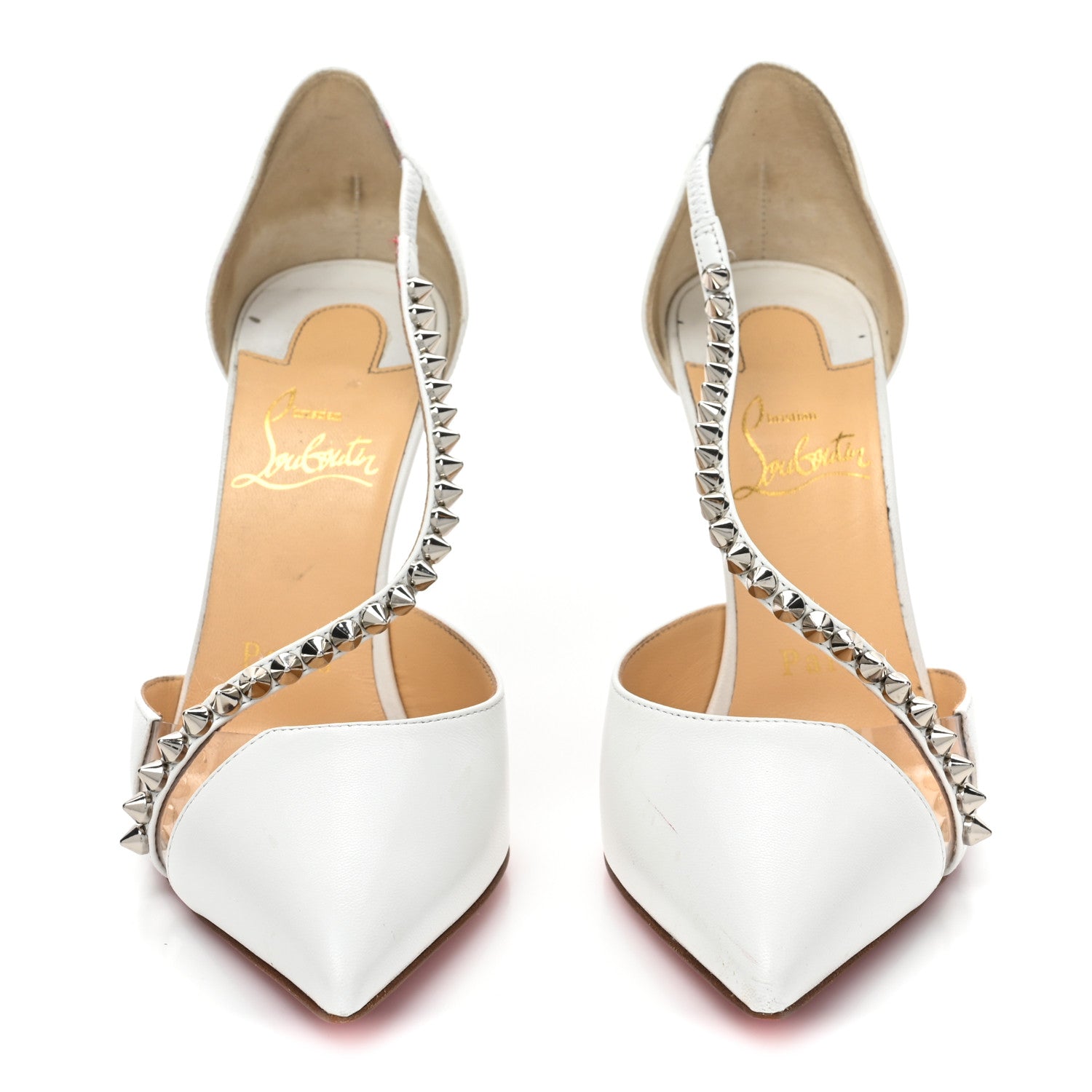 Christian Louboutin Kid PVC Spike Cross 100 Pumps 35 White Silver 2 of 17