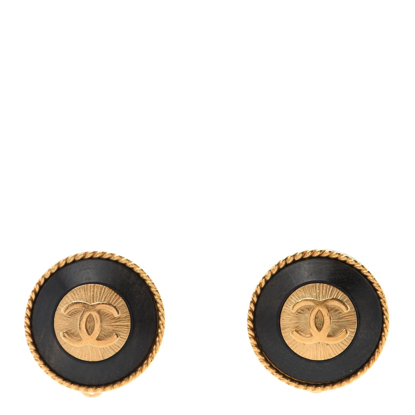 CC Round Clip On Earrings Gold Black
