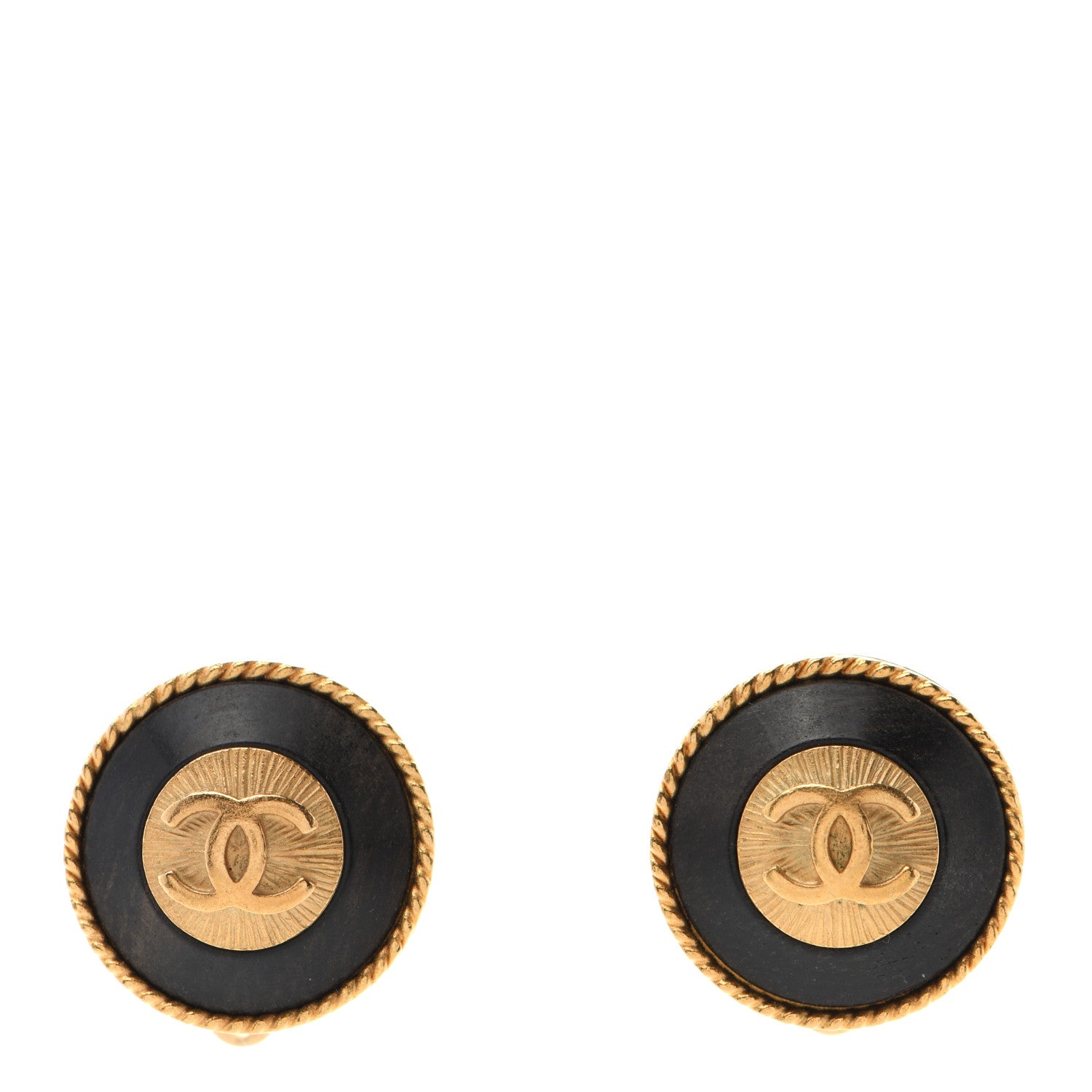 Chanel CC Round Clip On Earrings Gold Black 1 of 5