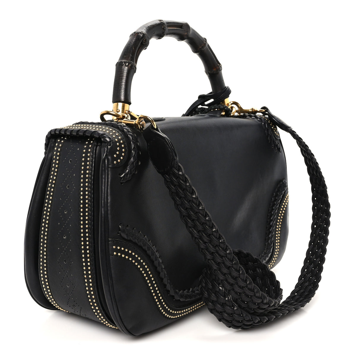 Gucci Calfskin New Bamboo Large Top Handle Bag Black 2 of 9