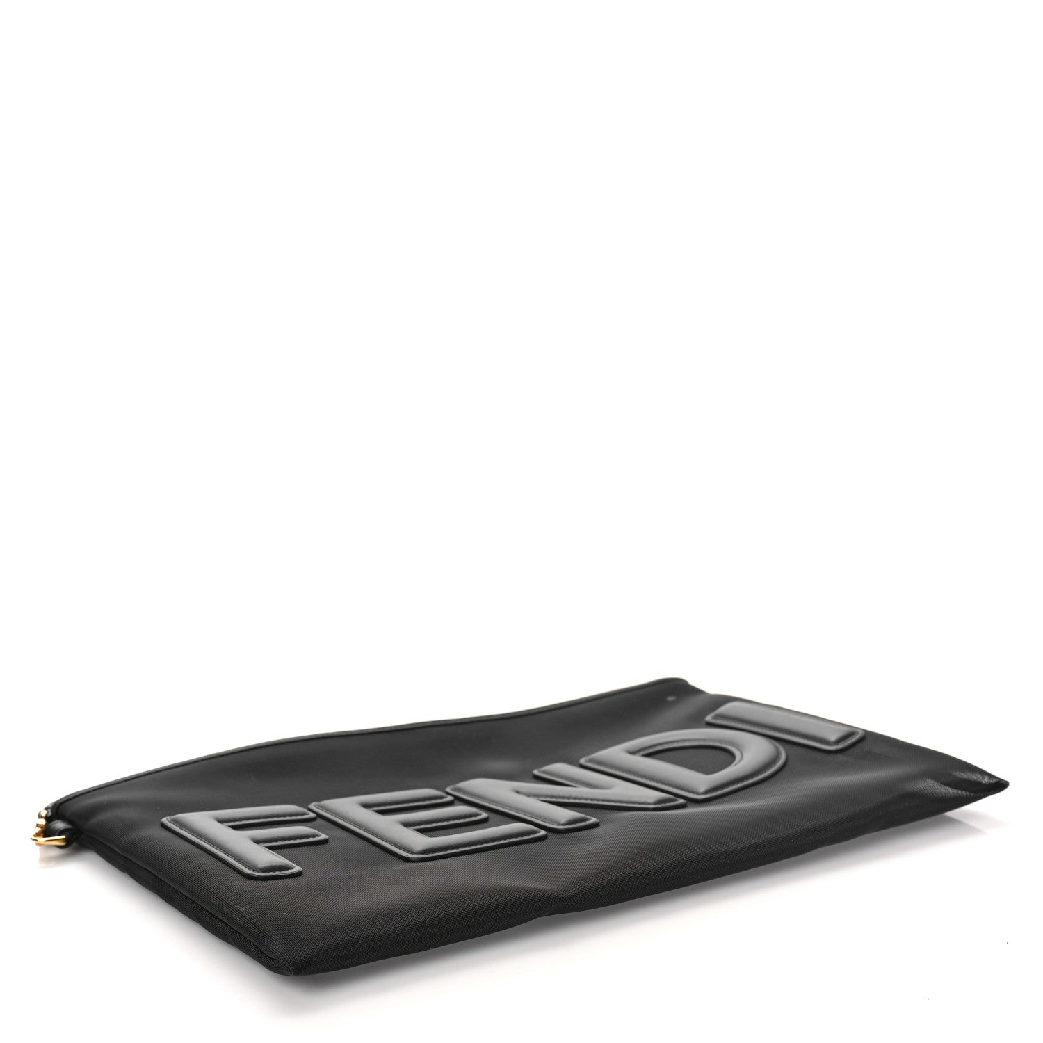 Fendi Mesh Vitello King Logo Embroidered Large Flat Pouch Black 4 of 8