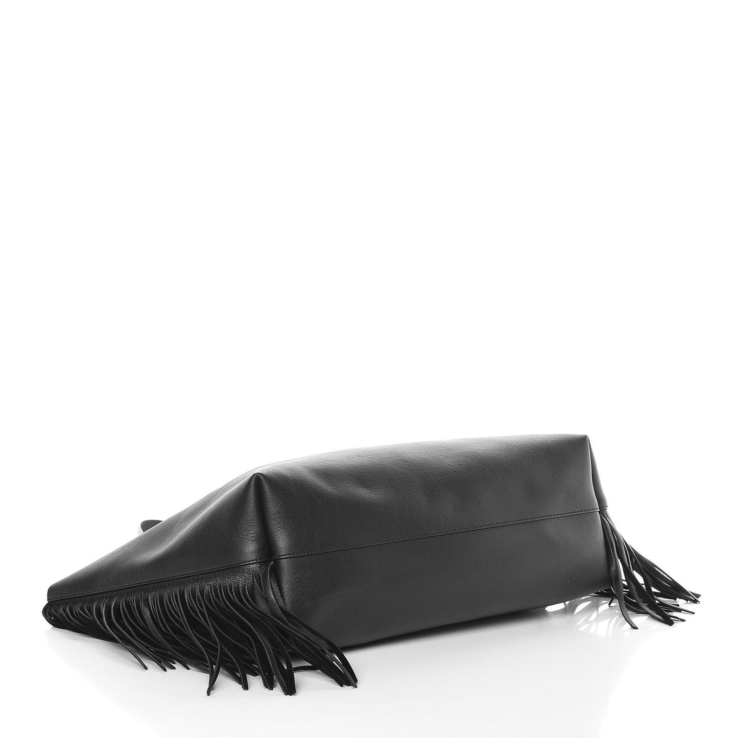 Calfskin Large Fringe Shopping Tote Black