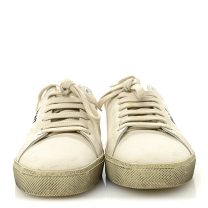 Saint Laurent Distressed Canvas Court Classic Sneakers 37 Panna 3 of 9