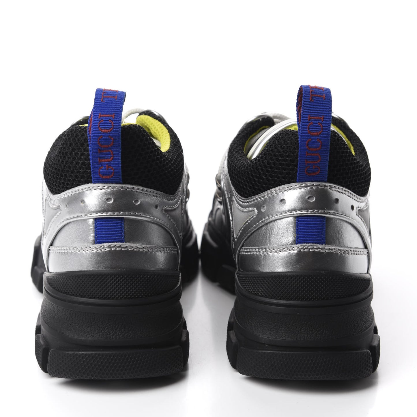 X SEGA Metallic Calfskin Mesh Womens Flashtrek Sneakers 36 Silver Black