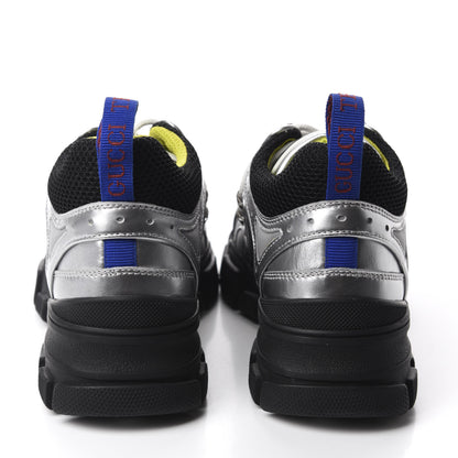 Gucci X SEGA Metallic Calfskin Mesh Womens Flashtrek Sneakers 36 Silver Black 5 of 9