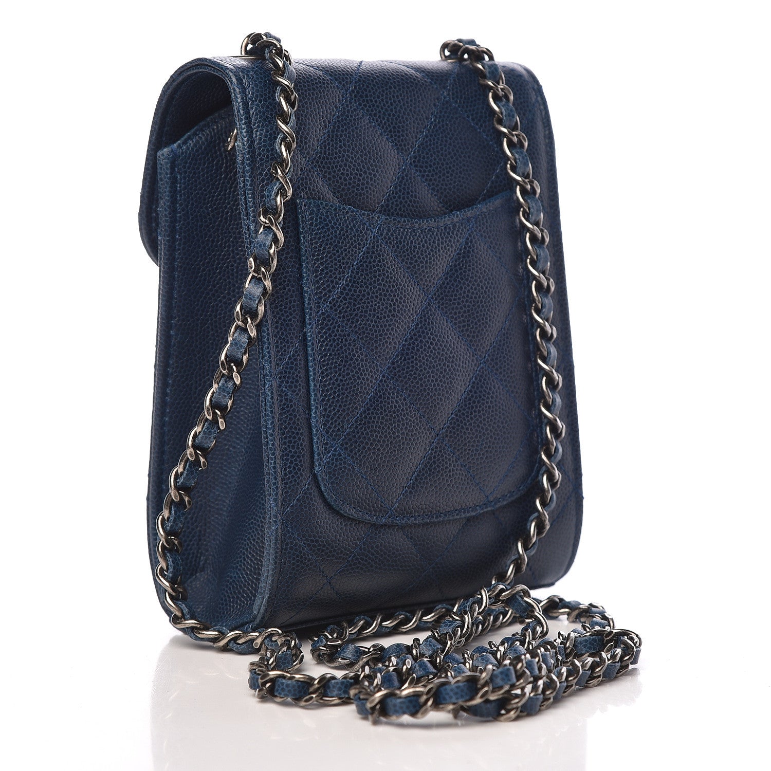Chanel Caviar Quilted Extra Mini Wallet On Chain WOC Blue 3 of 11