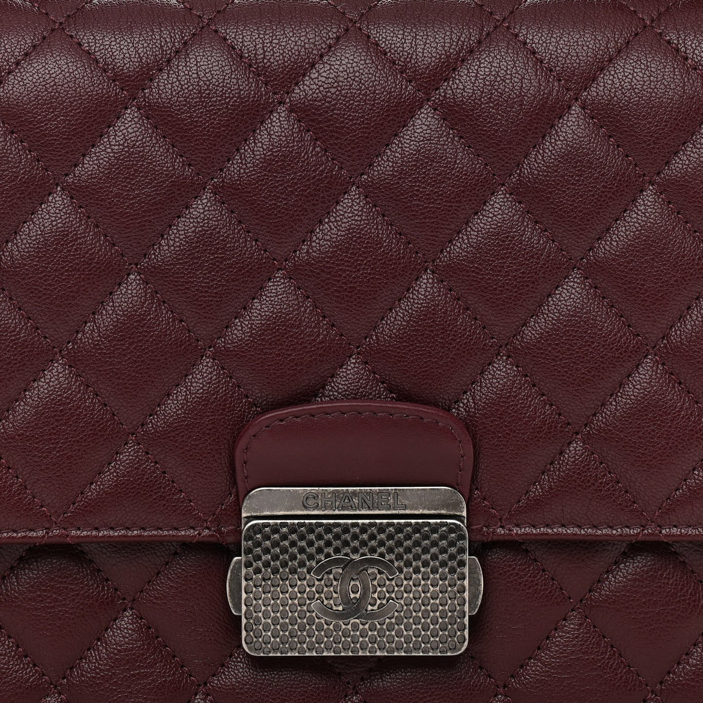 Goatskin Quilted Large CC University Top Handle Flap Burgundy