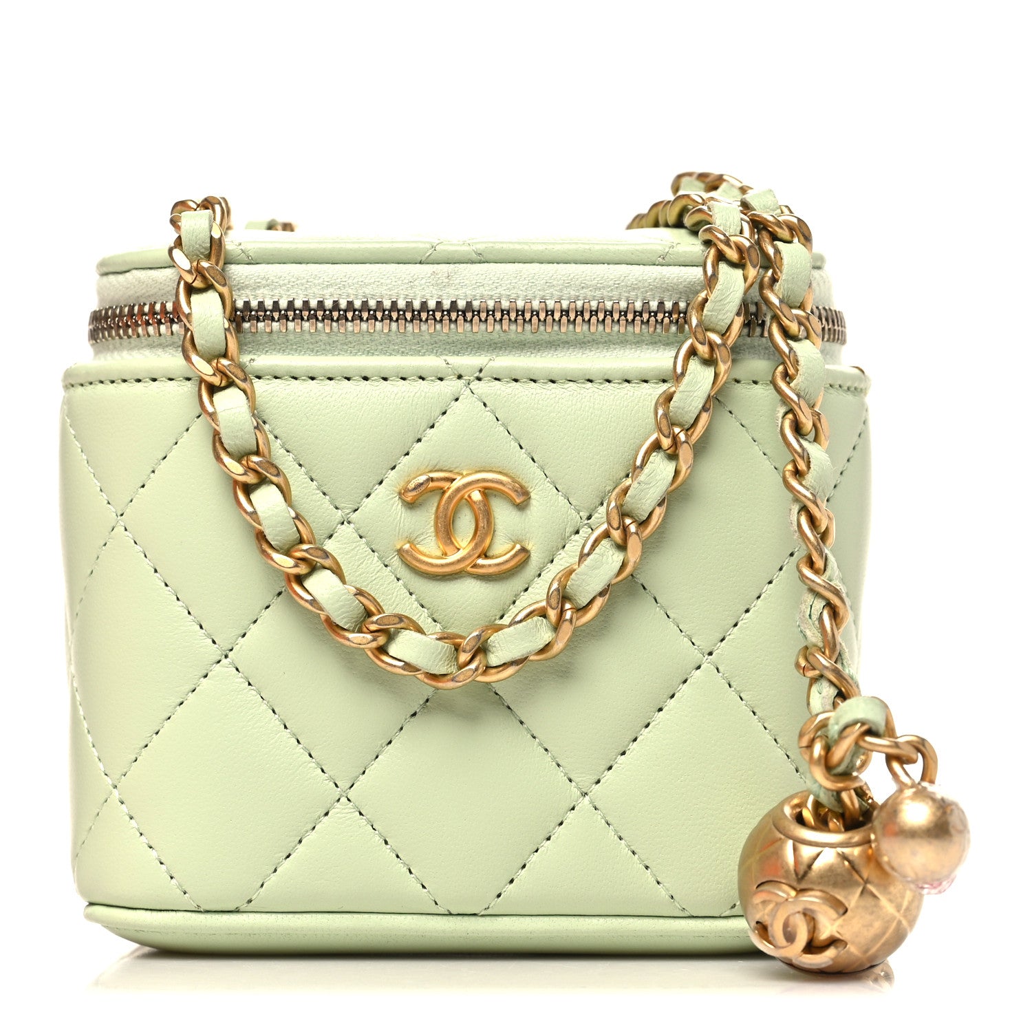 Chanel Lambskin Quilted Pearl Crush Mini Vanity Case With Chain Light Green 1 of 12