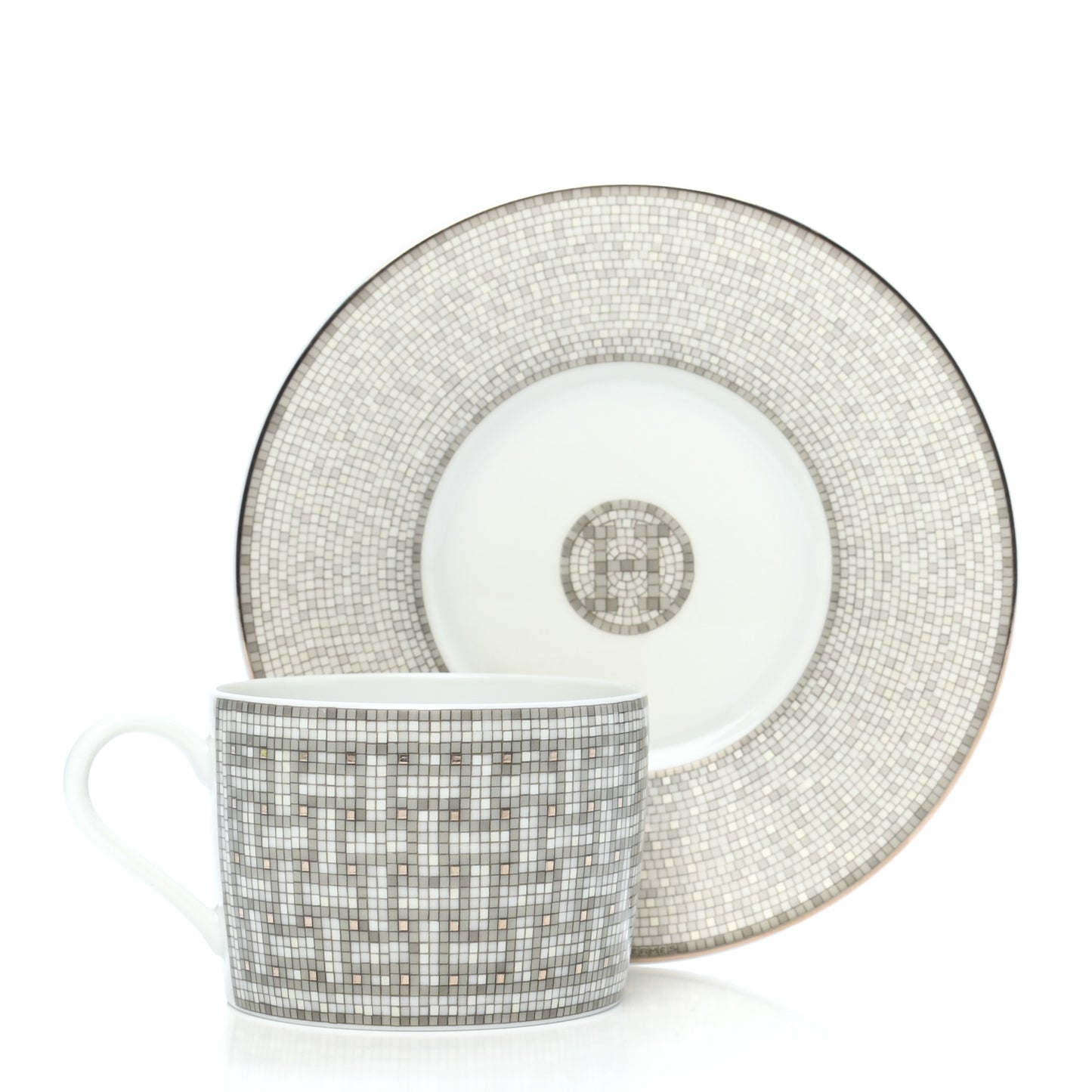 Porcelain Mosaique Au 24 Platine Tea Cup And Saucer Set Of 2 Platinum