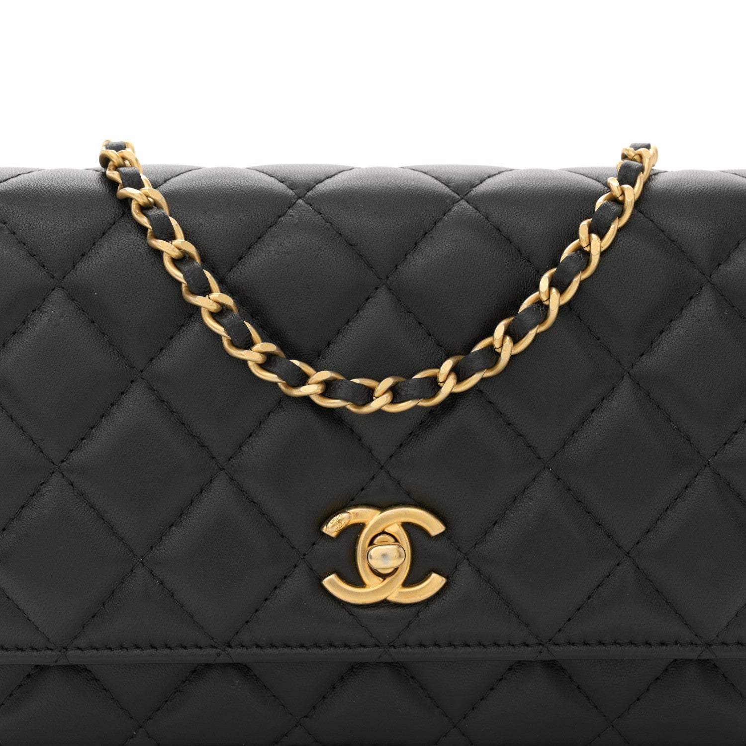 Chanel Lambskin Quilted CC Pearl Crush Wallet on Chain WOC Black 8 of 11