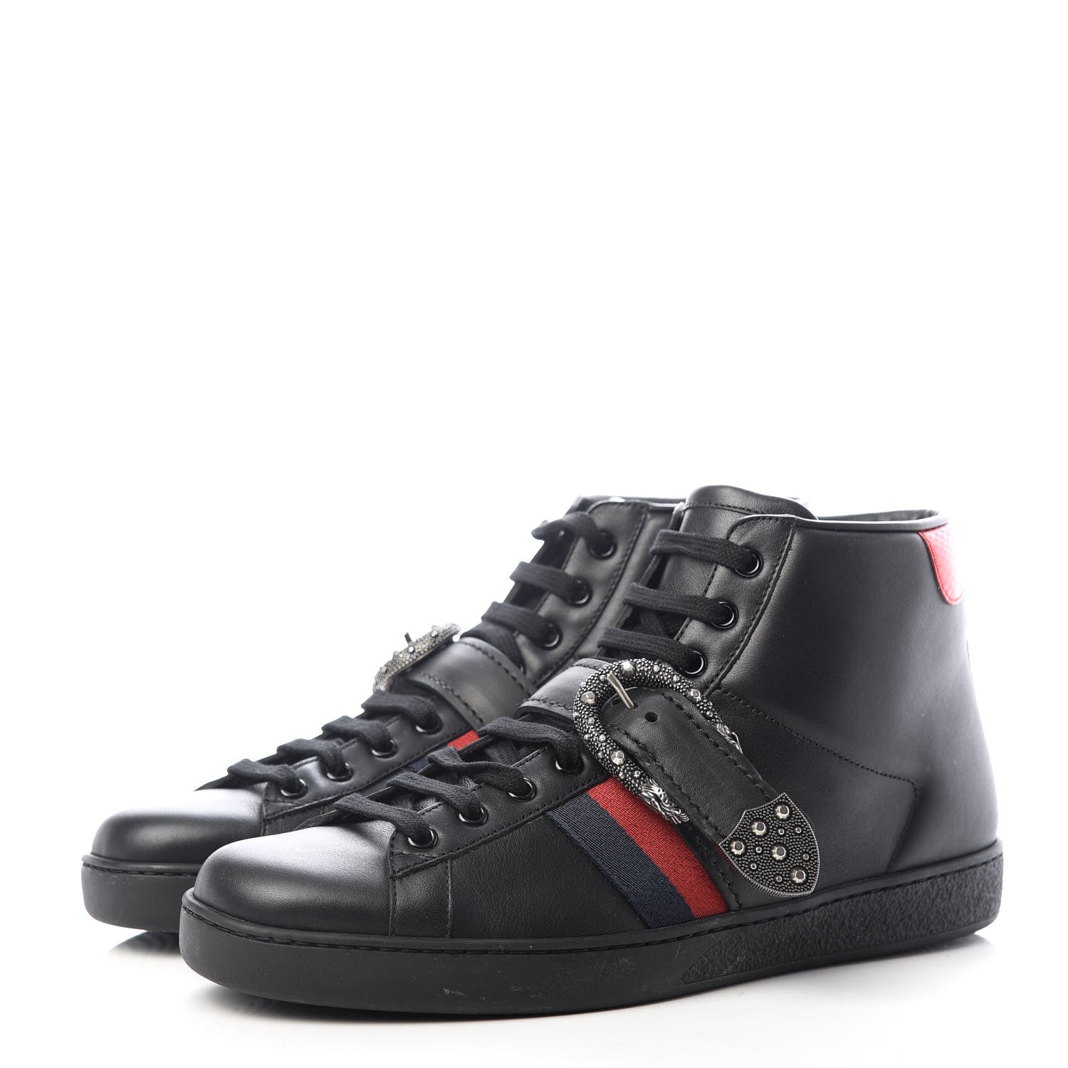 Gucci Calfskin Ayers Web Mens Dionysus High Top Sneakers 8.5 Black 2 of 10