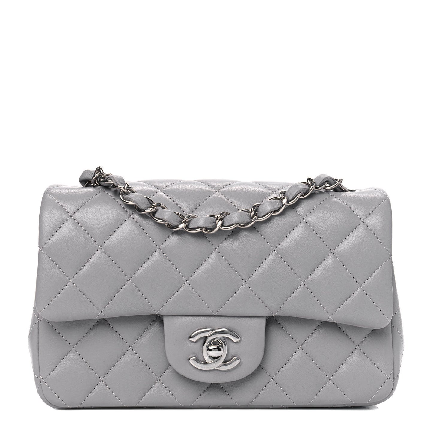 Lambskin Quilted Mini Rectangular Flap Grey