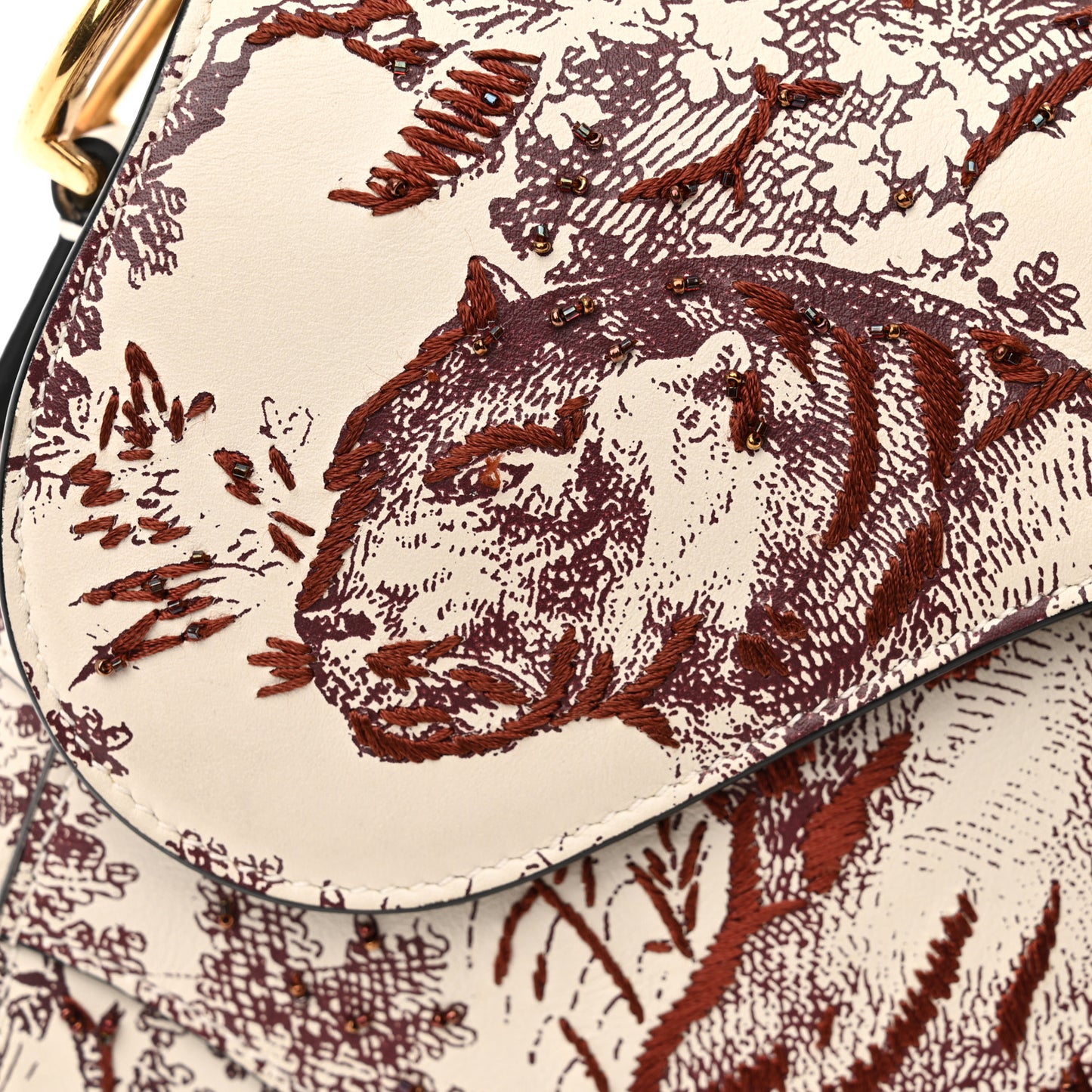 Calfskin Embroidered Toile de Jouy Saddle Bag Burgundy