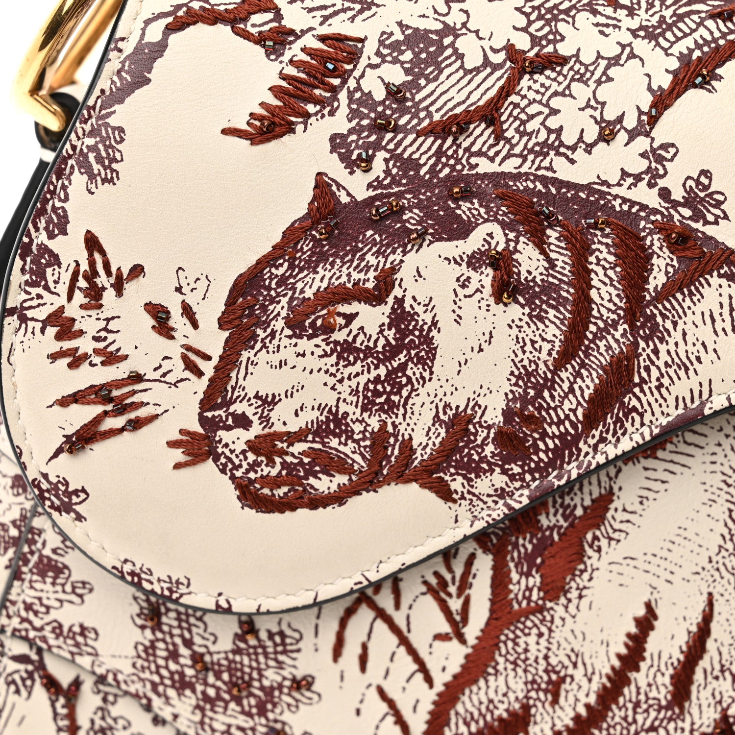 Christian Dior Calfskin Embroidered Toile de Jouy Saddle Bag Burgundy 11 of 11