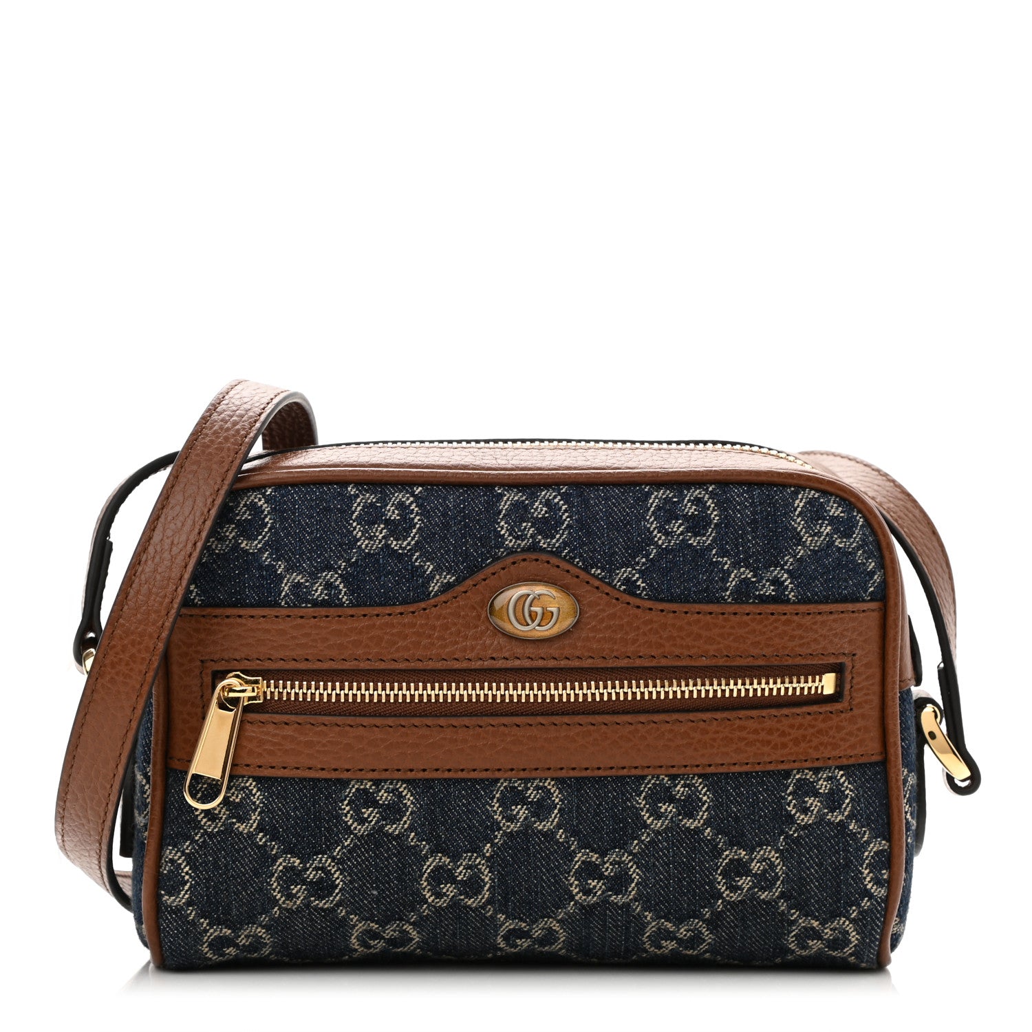 Gucci New Denim GG Monogram Dollar Calfskin Mini Ophidia Shoulder Bag Blue Tea Cuir Epilog 1 of 9