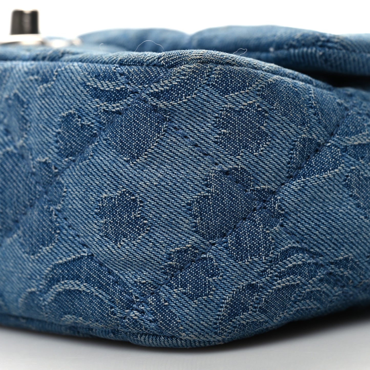 Denim Quilted Camellia Sweetheart Mini Flap Blue