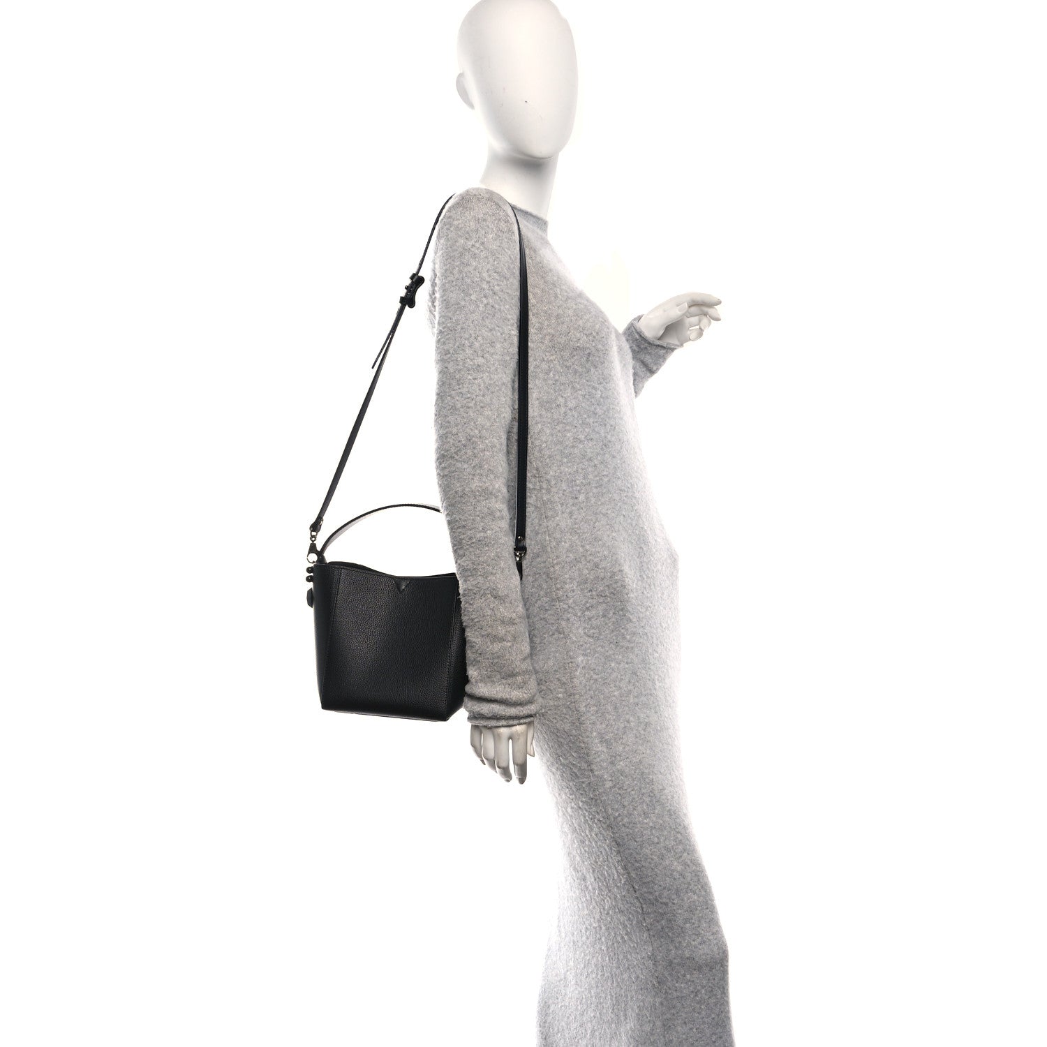 Christian Louboutin Calfskin Empire Spike Studded Mini Cabachic Bucket Bag Black 2 of 9