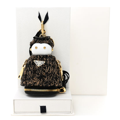 Prada Knitted Soft Lambskin Robot Keychain With Strap Black Camel 6 of 6
